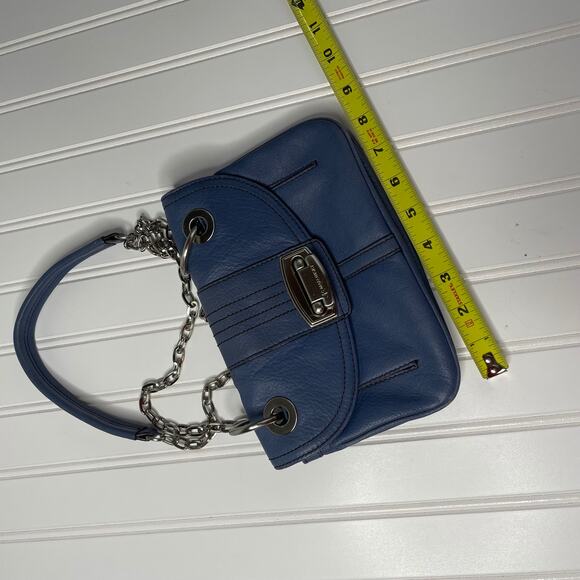 B. Makowsky Women’s Blue Leather Square Shape Zipper Shoulder Strap Purse - Picture 8 of 9